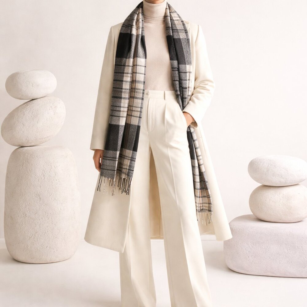 Style & Co Plaid Black, Brown and White Soft Scarf -โ NWOT - Picture 3 of 7